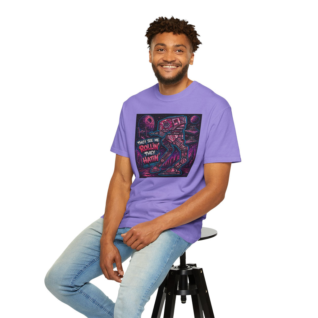 AT-AT 'They See Me Rollin' Space Tee — Retro Neon Sci‑Fi T-Shirt