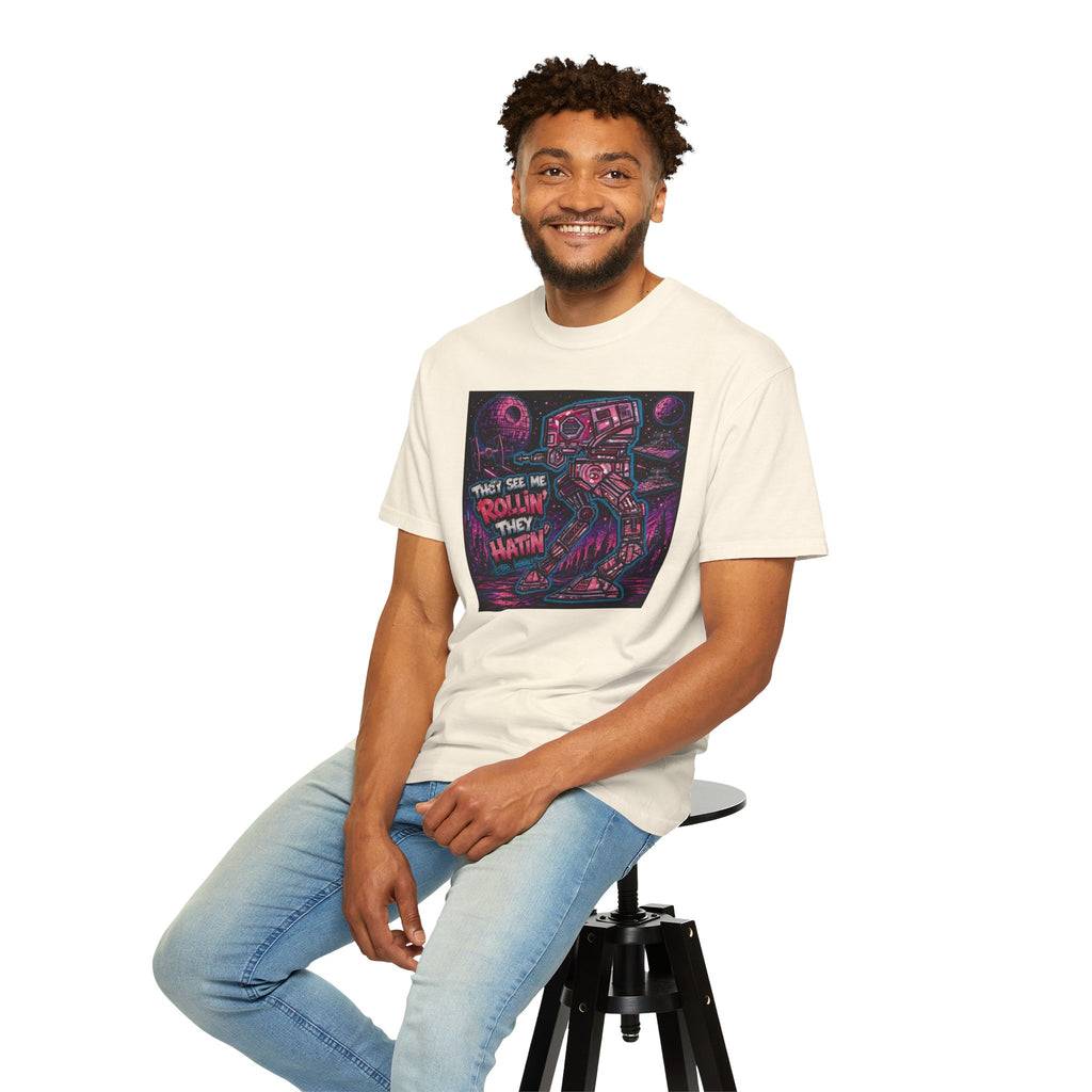 AT-AT 'They See Me Rollin' Space Tee — Retro Neon Sci‑Fi T-Shirt