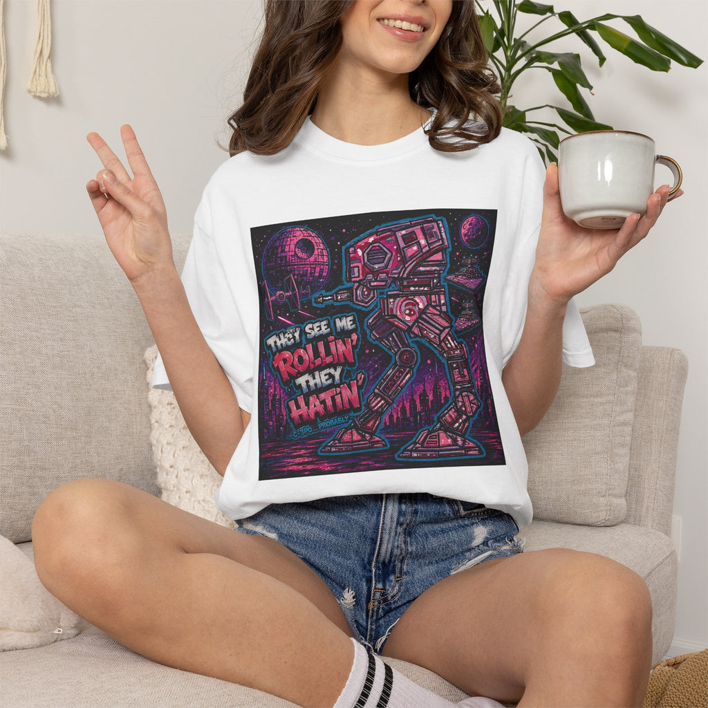 AT-AT 'They See Me Rollin' Space Tee — Retro Neon Sci‑Fi T-Shirt