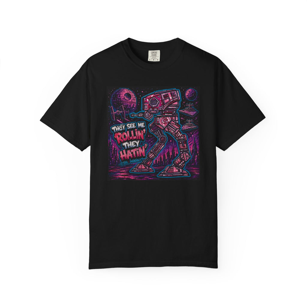 AT-AT 'They See Me Rollin' Space Tee — Retro Neon Sci‑Fi T-Shirt