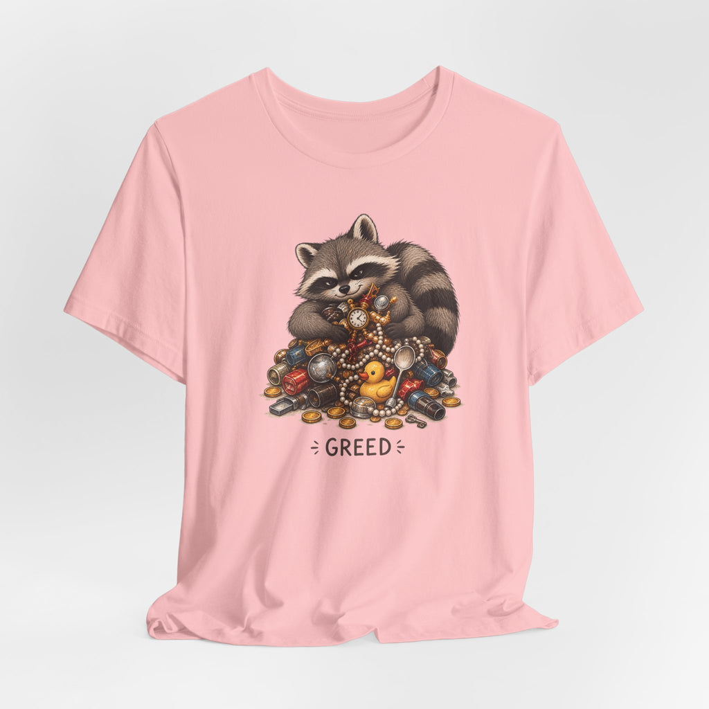 Greedy Raccoon T-Shirt — Cute Animal Graphic Tee ("GREED")