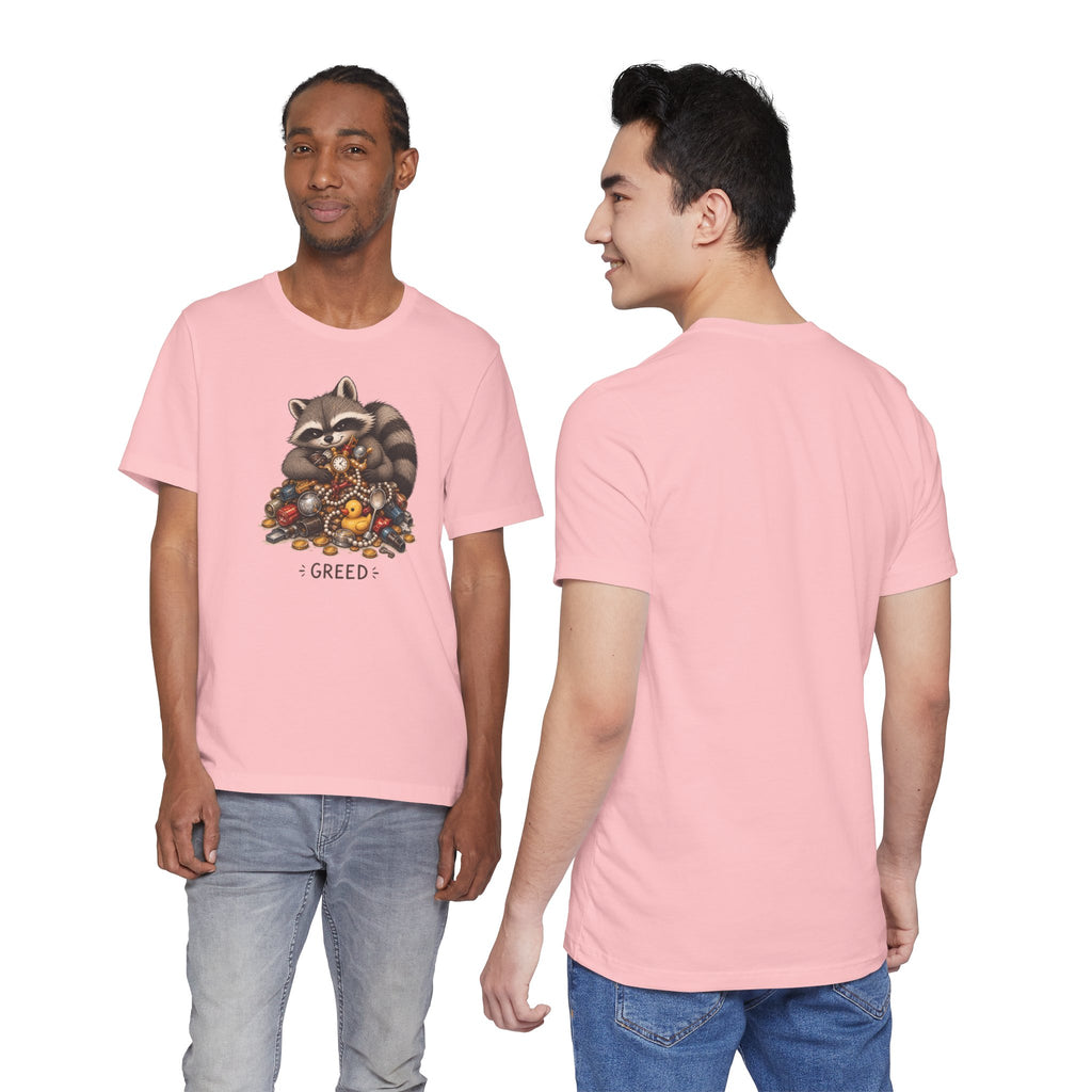 Greedy Raccoon T-Shirt — Cute Animal Graphic Tee ("GREED")