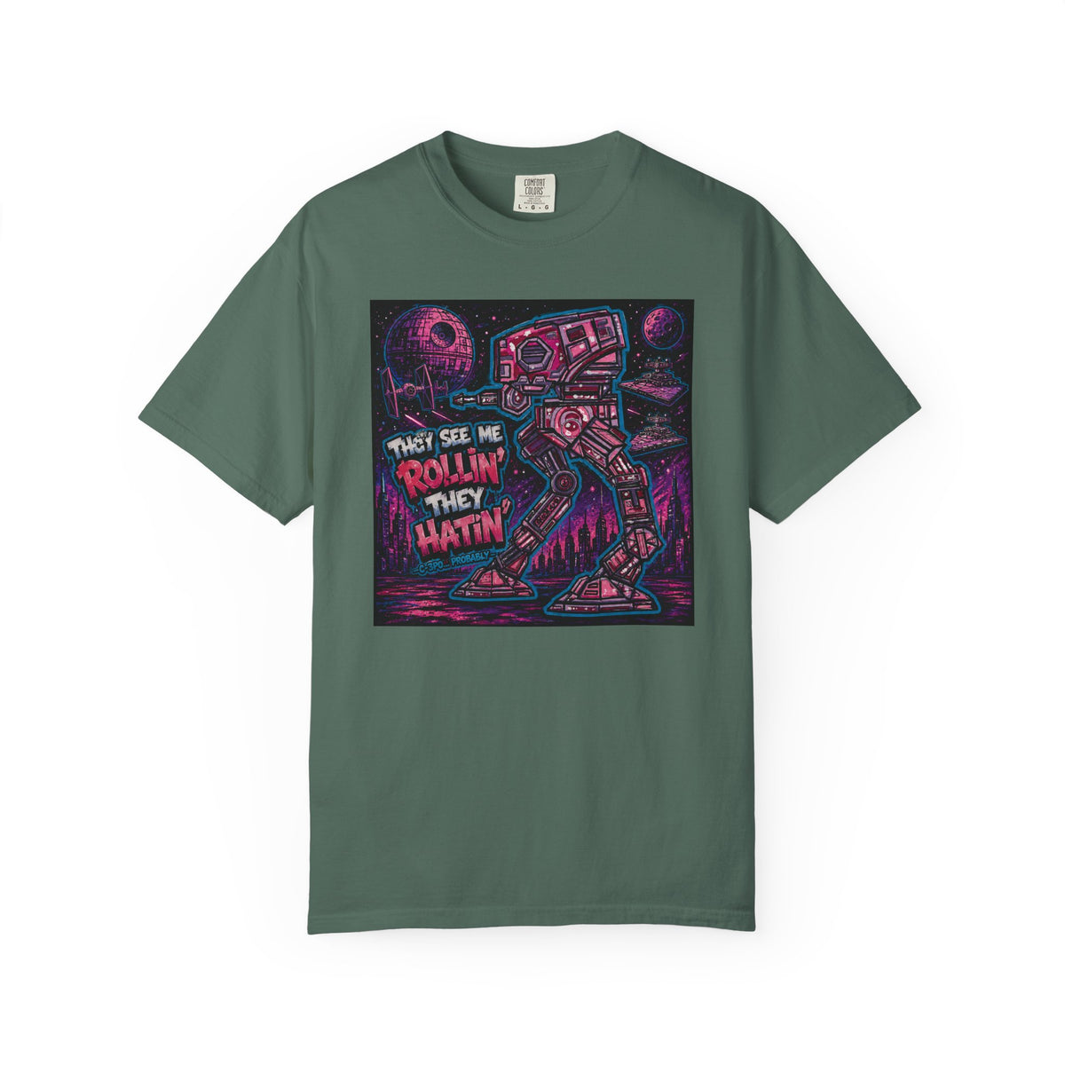 AT-AT 'They See Me Rollin' Space Tee — Retro Neon Sci‑Fi T-Shirt