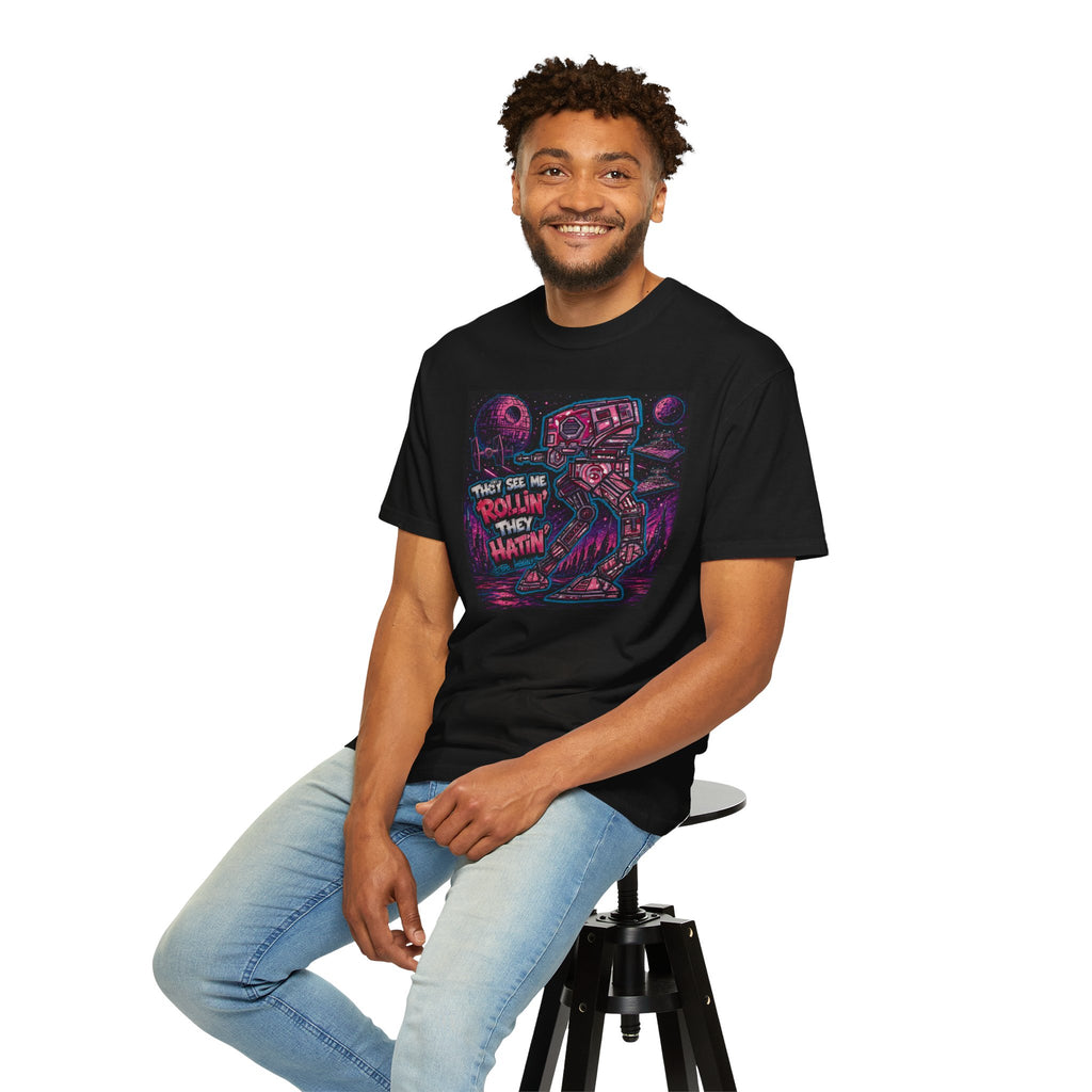 AT-AT 'They See Me Rollin' Space Tee — Retro Neon Sci‑Fi T-Shirt