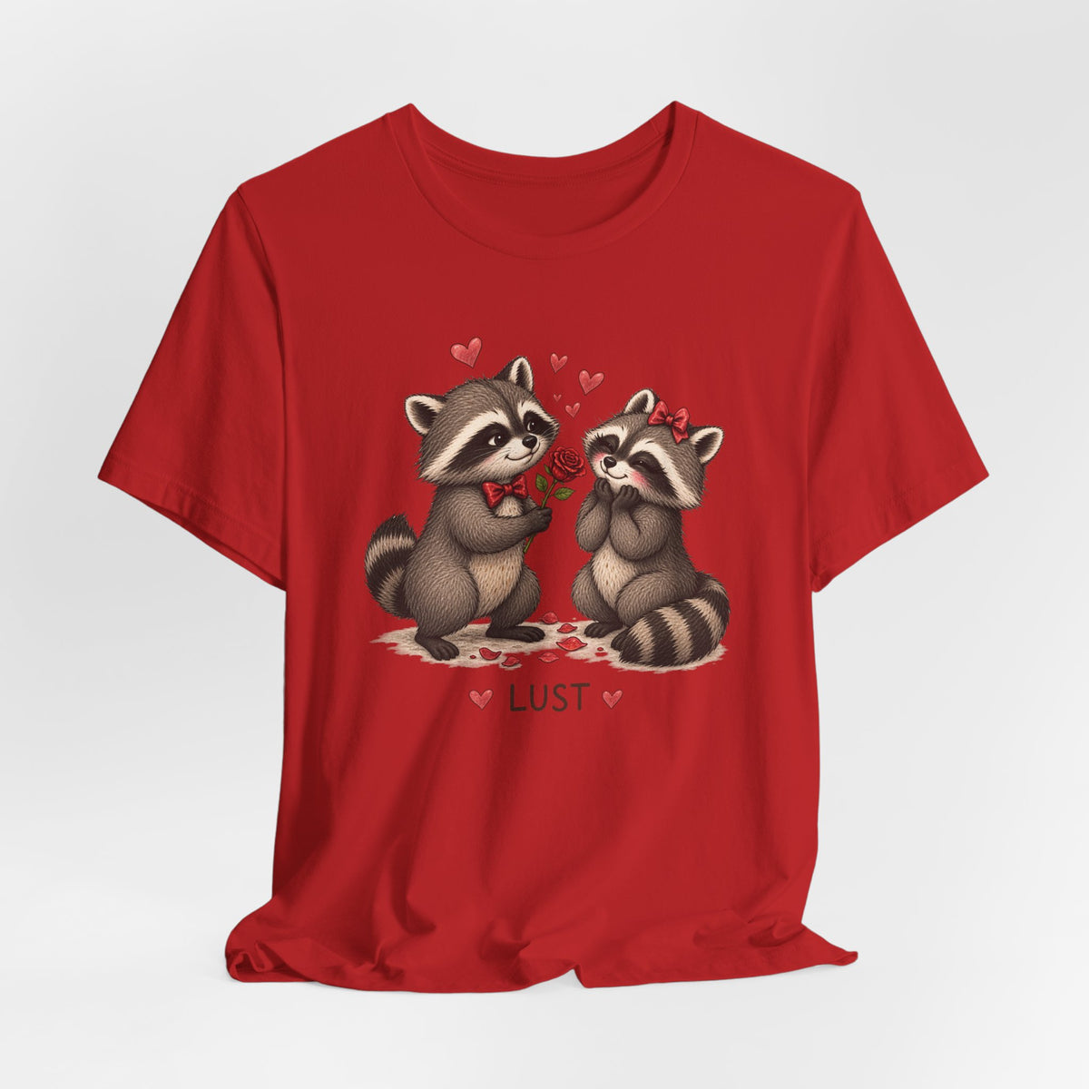 Raccoon Love Graphic Tee — Cute Couple Racoon Valentines Shirt with 'Lust' Design