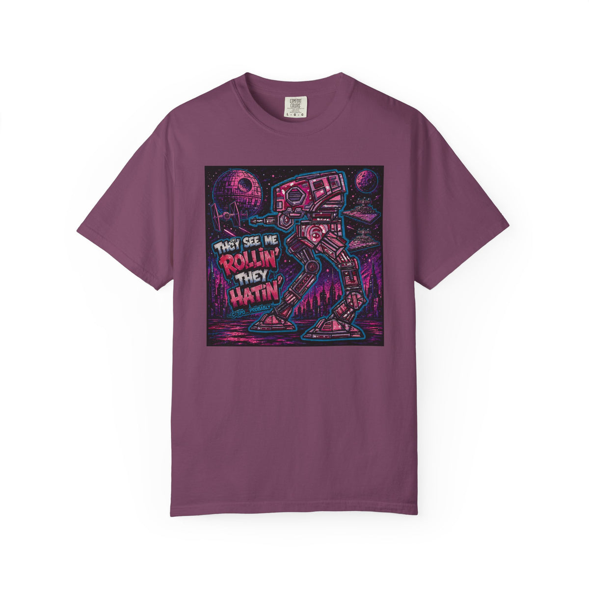 AT-AT 'They See Me Rollin' Space Tee — Retro Neon Sci‑Fi T-Shirt