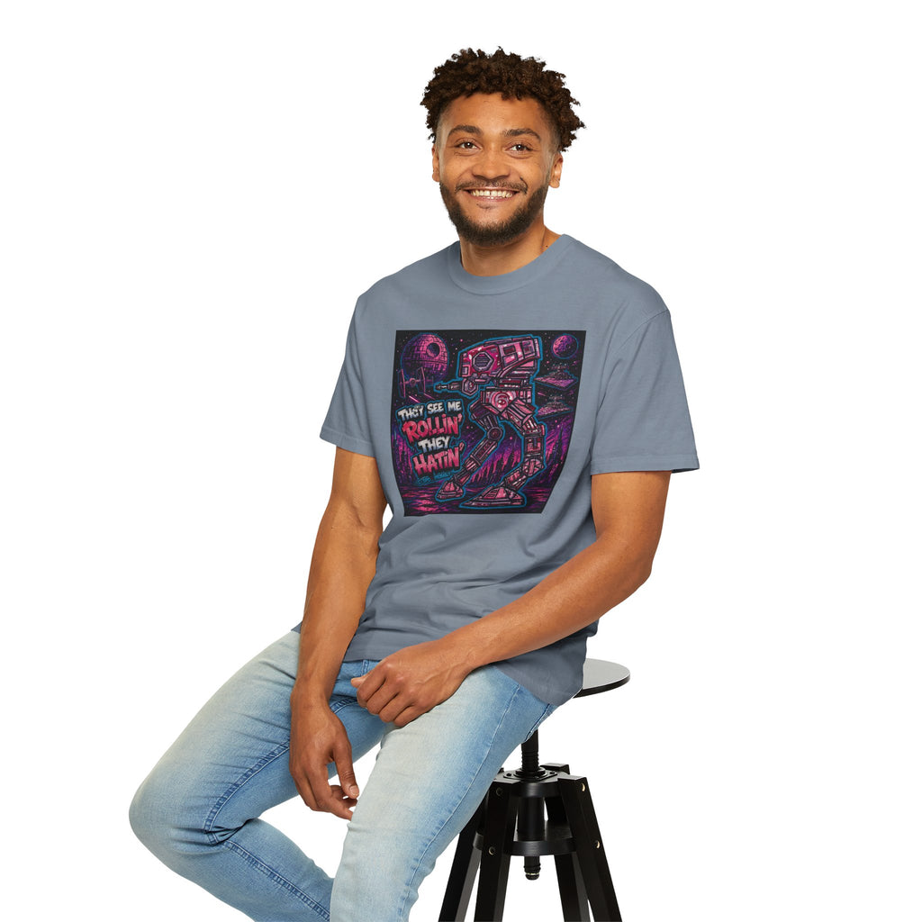 AT-AT 'They See Me Rollin' Space Tee — Retro Neon Sci‑Fi T-Shirt