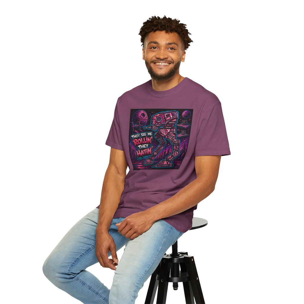 AT-AT 'They See Me Rollin' Space Tee — Retro Neon Sci‑Fi T-Shirt